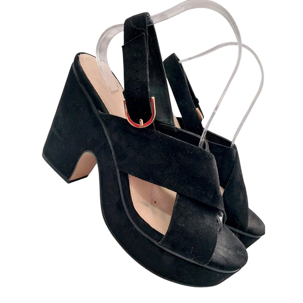 LIMELIGHT! BLACK VEGAN SUEDE LEATHER CRISS CROSS CHUNKY HEEL PLATFORMS! SZ 11M